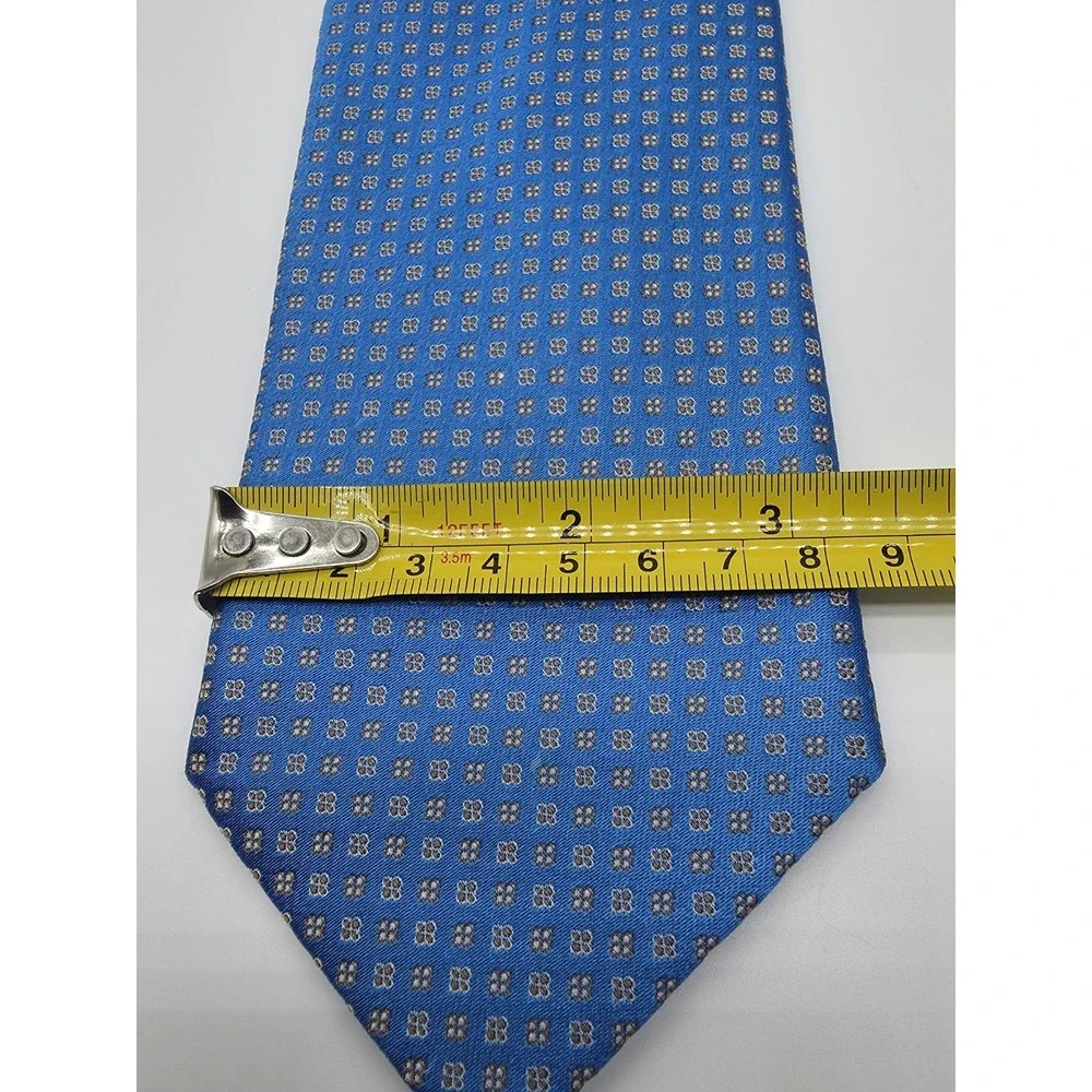 Q Custom Clothier Men's 100% Silk Blue Bronze Geometric Tie 60